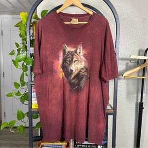 Vintage The Mountain T Shirt Men XXL Brown Tie Dye Wolf Head Y2K Leather Tag